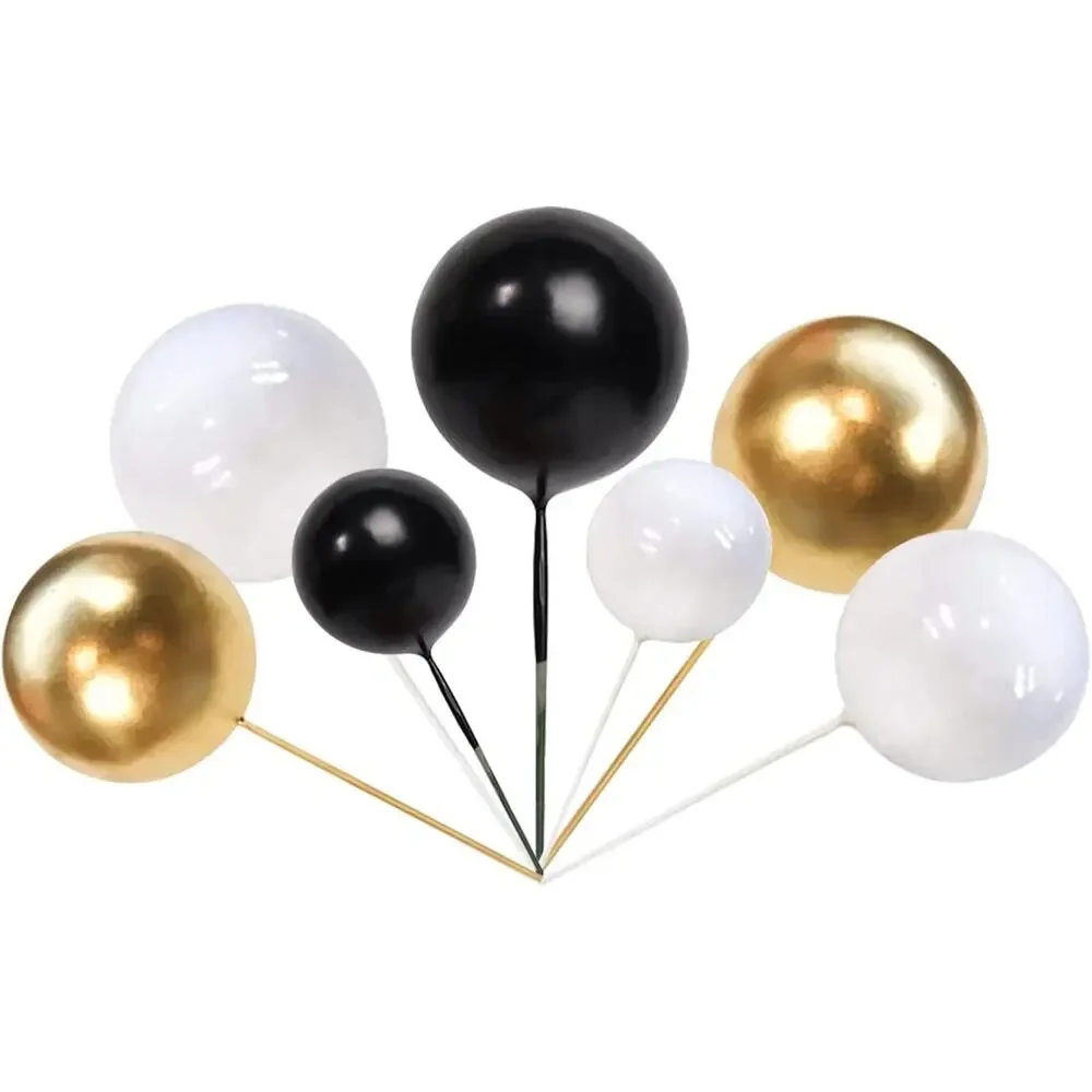 50x Black/Gold/Silver Balloon Ball Birthday, Anniversary, Wedding Cake Toppers
